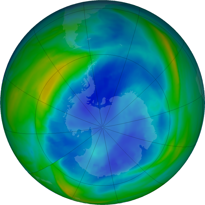 Antarctic ozone map for 23 August 2022